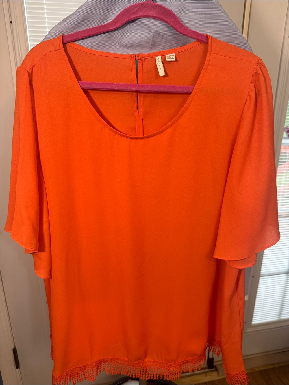 Women's Orange Fringe-Hem Chiffon Blouse